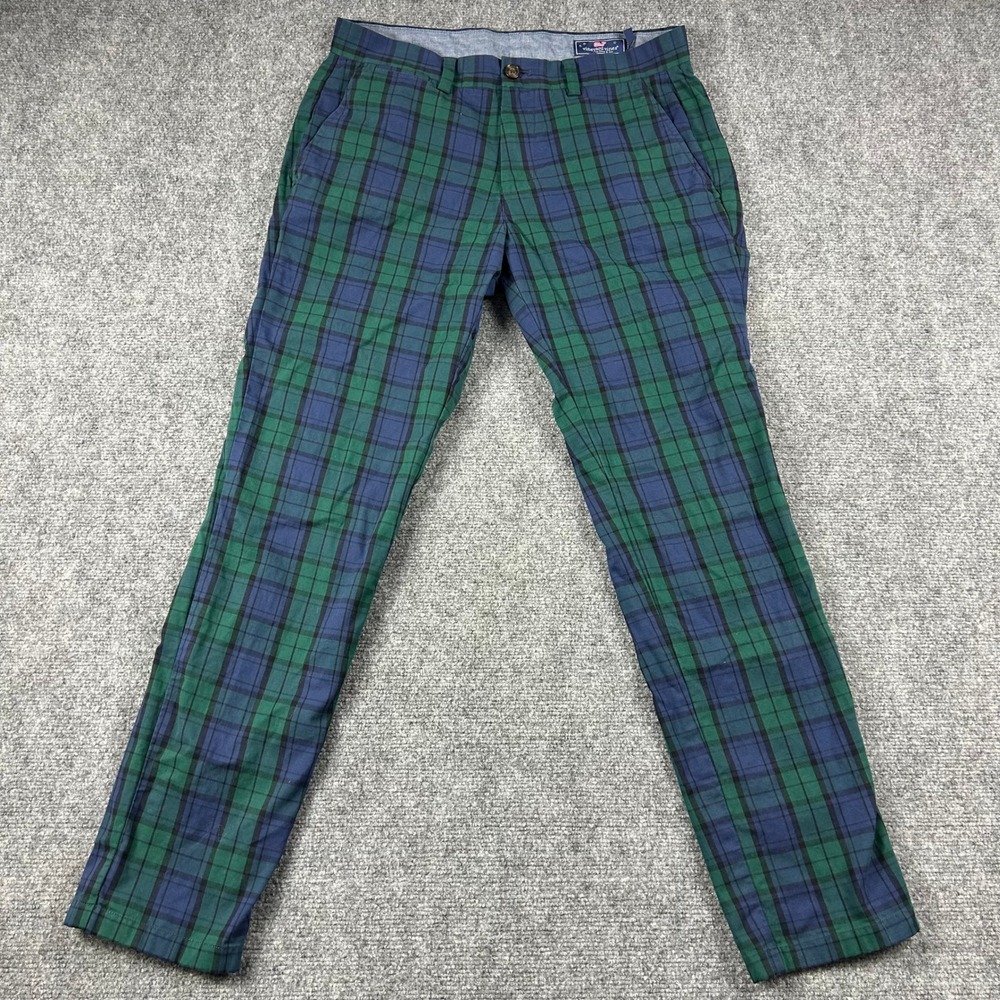 Vineyard Vines Chino Pants Mens 32x32 Green Blue Plaid Tartan Breaker Golf